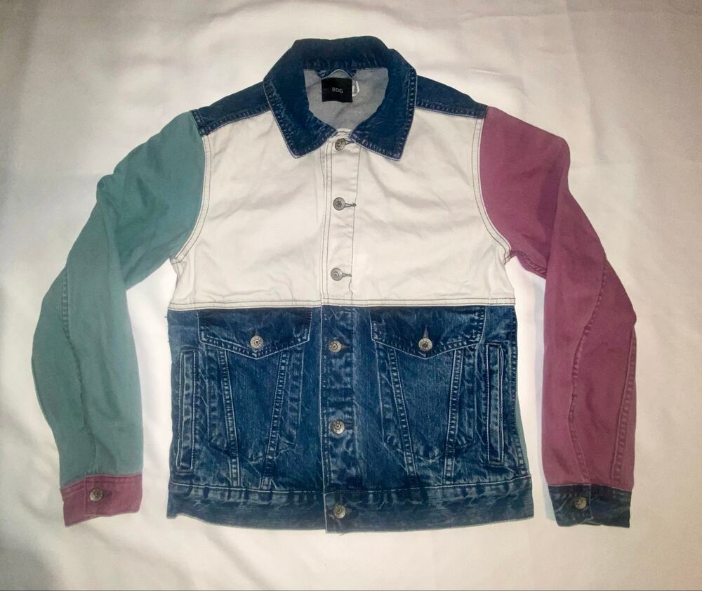 BDG Urban Outfitters Colorblock Denim Trucker Jacket Size S Blue Green Mauve